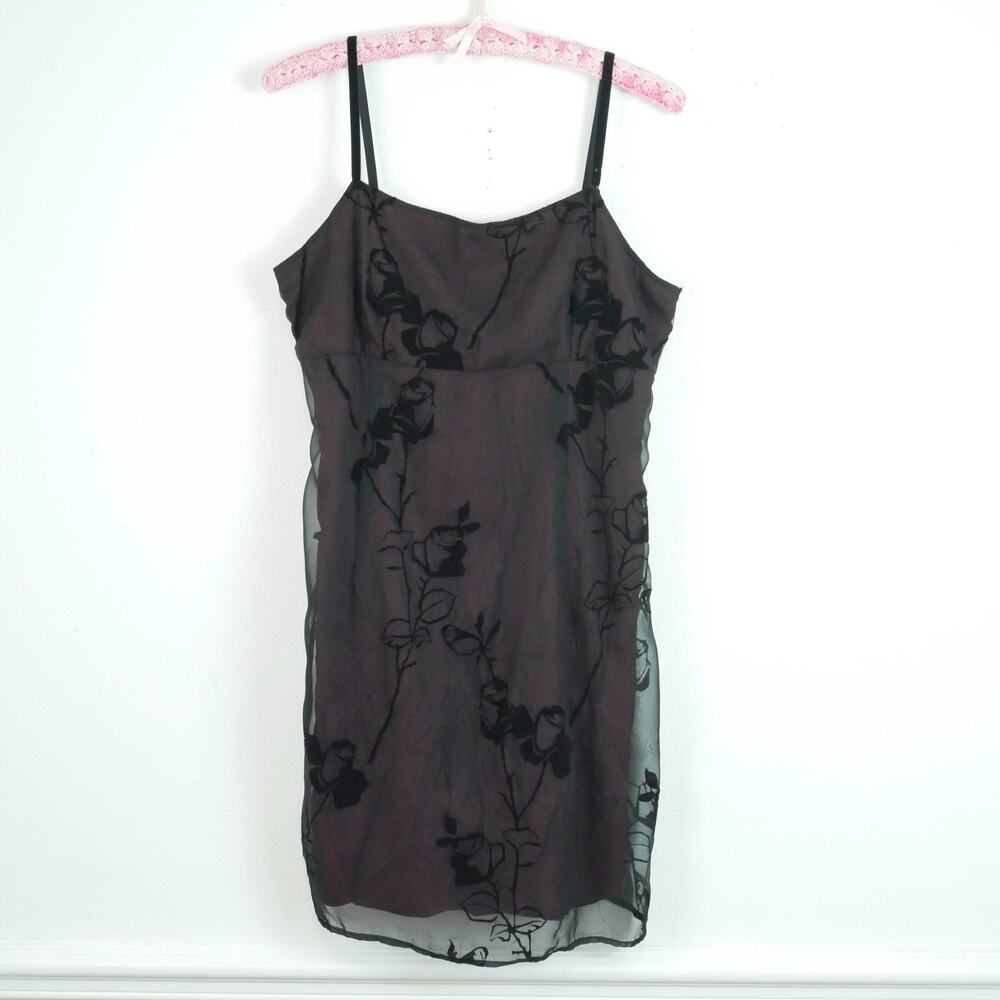 Vintage Y2K Mini Dress Square Neck Velvet Burnout Whimsigoth Grunge Goth Size‎ 9
